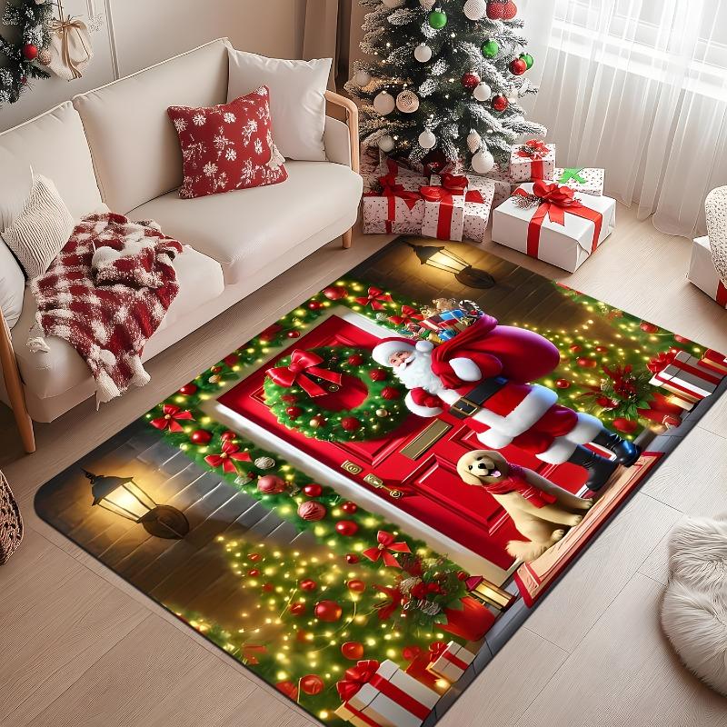 Pine Branch Bauble Star Christmas Doormat Red Winter Sparkle Print Indoor Floor Rug Merry Xmas Holiday Area Carpet