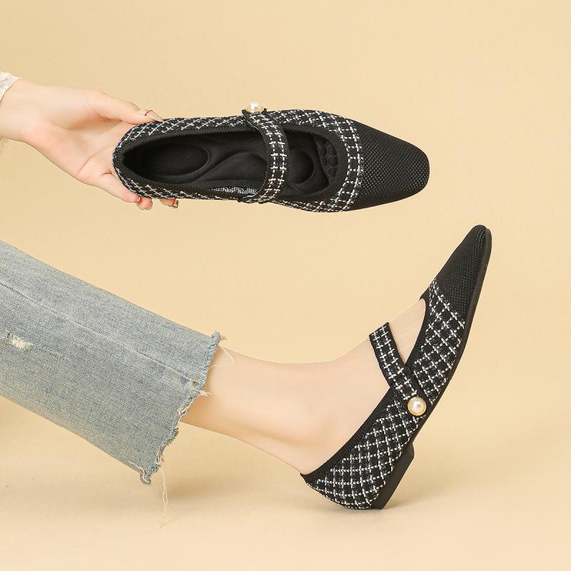 New one-word mixed belt fly-woven Mary Jane single shoes woven shoes flat-soled single shoes women
