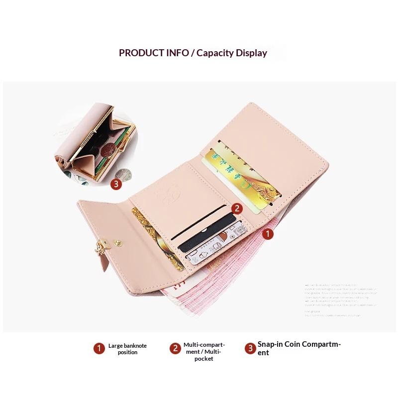 Affordable Luxury Women's Short Wallet Korean PU Leather Simple Everything with Solid Color Personality Leaf Pendant