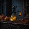 Gothic Halloween Decorations Witch Holding Lantern Light, with Spider Web Pattern Decor, Vintage Style Resin Glowing Sculpture, for Indoor And Outdoor