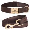Custom Dog Collar Leash Set PU Leather Dog Collars Engraved Pet ID Necklace With Lead Rope Durable for Small Medium Large Dogs