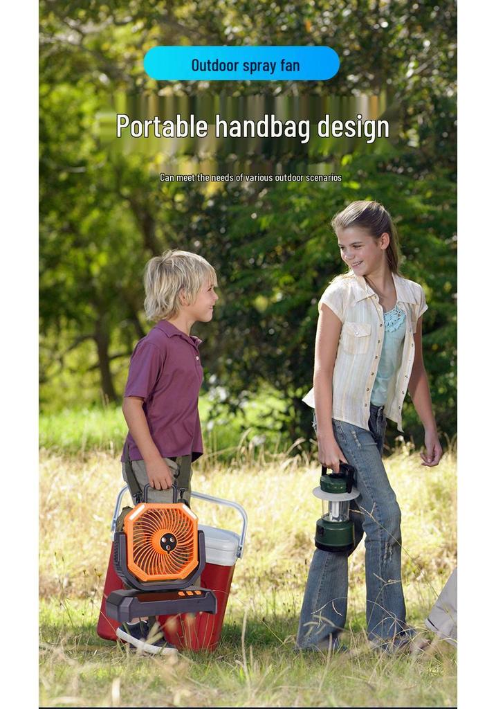 2026 Portable Outdoor Camping Fan with Spray, 20,000mAh, Rechargeable, Long Battery Life, Oscillating Fan with Light