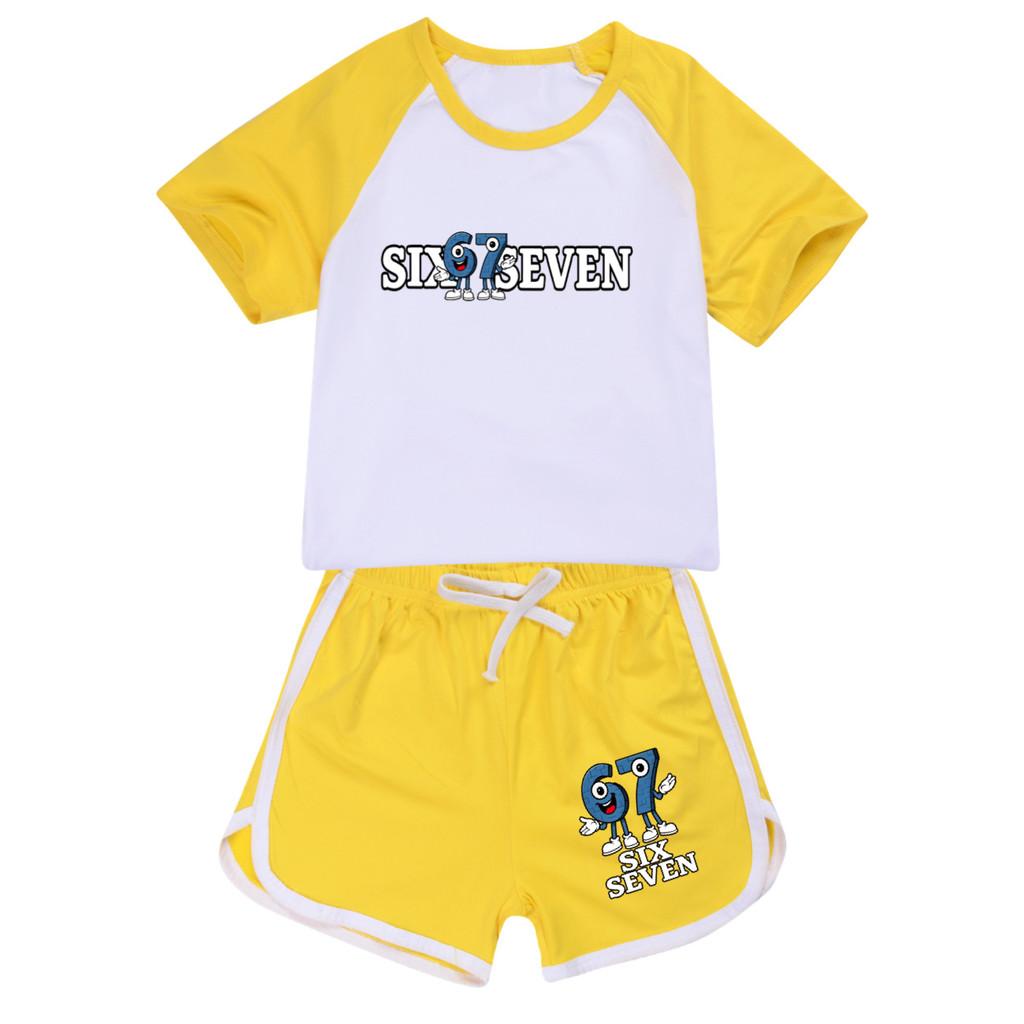 5388 Short Style Boys Girls Steal a Brainrot 67 Printed T-shirt Shorts Tracksuit Clothes Set