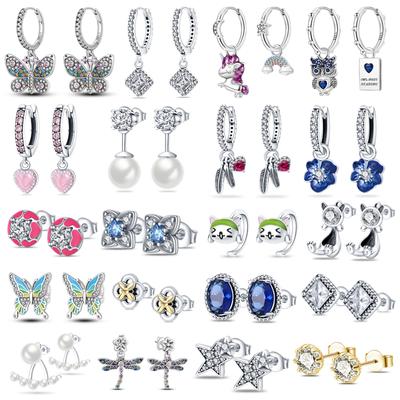 Charms Plata De Ley 925 Šperky Dámská móda Roztomilé drobné čiré křišťálové náušnice náušnice Star Butterfly Jednorožec