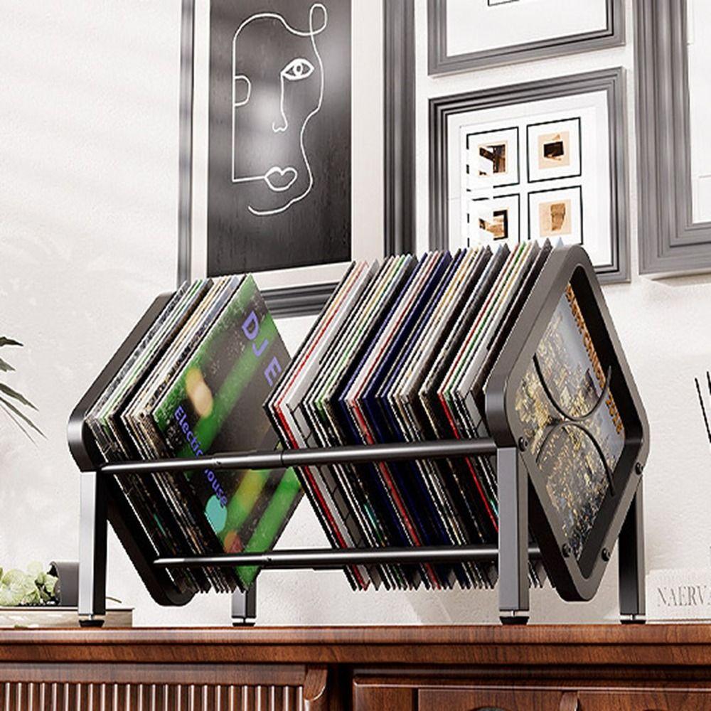 Large Capacity Vinyl Record Storage Rack Carbon Steel Single Tier Record Holder  for Home
