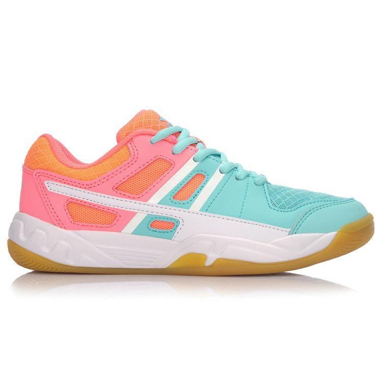 Li Ning Attack Wear Resistant Non Slip Low Top Badminton Shoes Women Shoes Blue Orange AYTM054-4