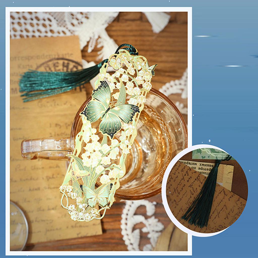Butterfly Floral Metal Bookmarks with Tassels Hollow Engraved Bookmarks Reading Aid for Book Lover Birthday Christmas