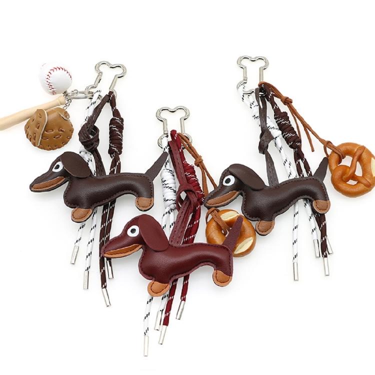 Fashion Keyholders Sausage Dog Keychain Chocolate Keyrings Creative Bag Charm PU Keychain Braided Rope Bag Pendant