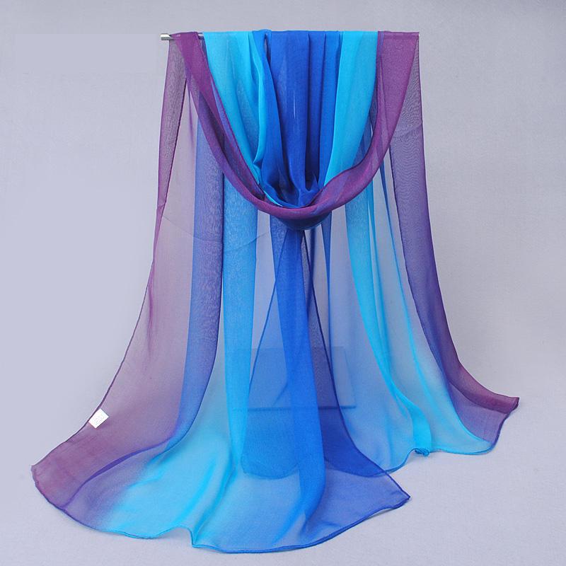 Gradient Color Simulation Silk Scarf Women's Chiffon Hijab Scarves Long Gauze Lightweight Neck Scarf Georgette Shawl Hijab