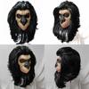 Latex Schwarzes Langes Haar Affenkopfmaske Für Halloween-Kostüme Und Party-Rollenspiel