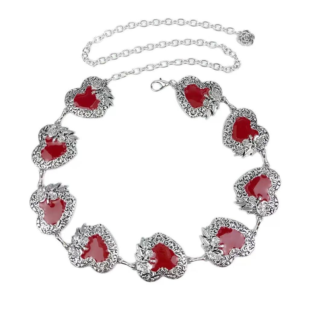 European and American Retro Love Tassel Waist Chain for Women Light Luxury High-end Gem Inlaid Belt Niche Design and Versatile a