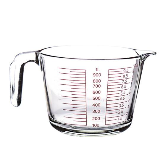 Yousheng Glass Measuring Cup with Handle 500/1000ml Heat-Resistant Pouring Spout Liquid Measurement Tool Easy-Pour Spout Cooking Utensil for Milk Eggs