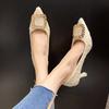 Xia new pointed thin heels single shoes shallow high heels satin pleated square buckle high fashion women's shoes