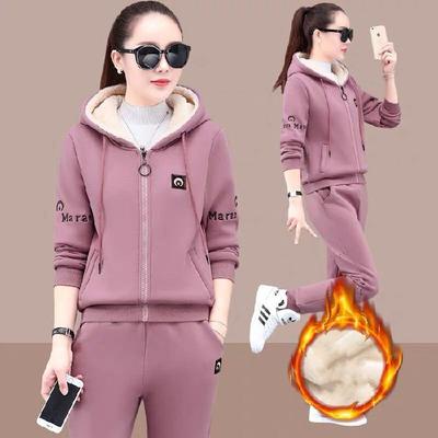 Autumn Winter Women Sports 2PCS Piece Suit Thick Long Pants Sets Casual Hooded Tracksuit Outfits for Women