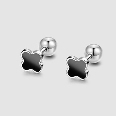Black Four-leaf Clover Earrings, Female Tide Lucky Leaf Screws, Buckle Earrings, No Need To Pick Them When Sleeping