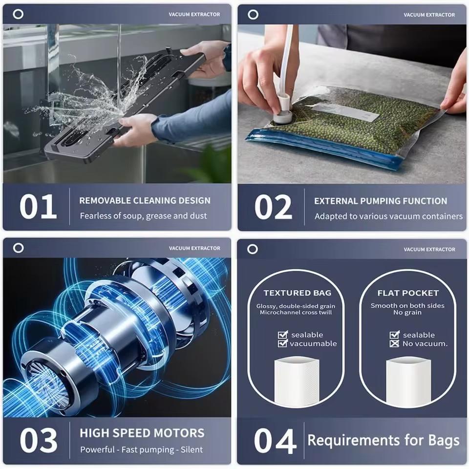 Built-in Cutter Electric Vacuum Sealer Food Storage Seal Touch Button Dry/Wet Kitchen Food Sealing Vacuum Packaging Machine
