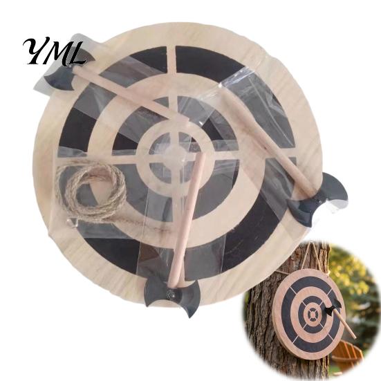 Outdoor Ax Throwing Game Dart Target Kit, with Wood Disc, 3 Axes, Rope, for Indoor Backyard Family Party Easy Setup