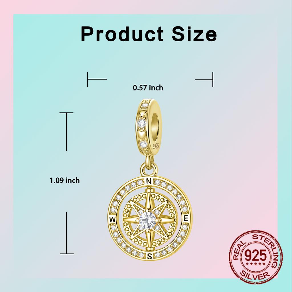 copper Gold Plated Round Compass Sun Zircon Drop Pendant Charm Compatible With Authentic Charm Bead Charms Bracelets Women Do It Yourself Jewellery Gi