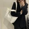 Solid Color Quilted Shoulder Bag Checkered Quilted Handbag Trendy Fashion Tote Bag  Female Use