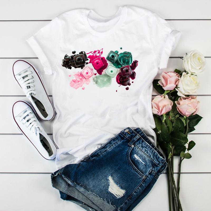 Women'S Fun Nail Polish, Pattern, Print Fashion Women'S T-Shirt Casual Top Ladies