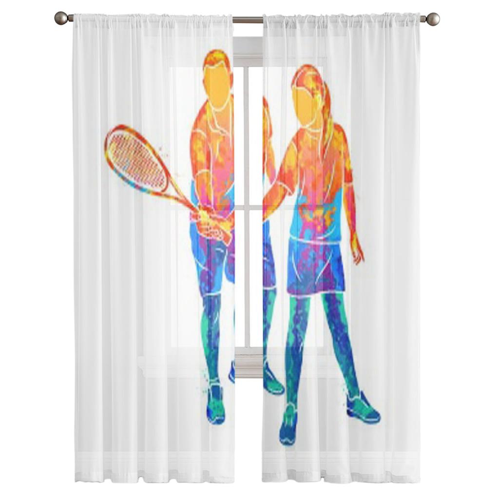 Young Woman Plays Squash Sheer Curtains for Living Room Transparent Tulle Window Curtain Bedroom Kitchen Home Decor Veil Drapes