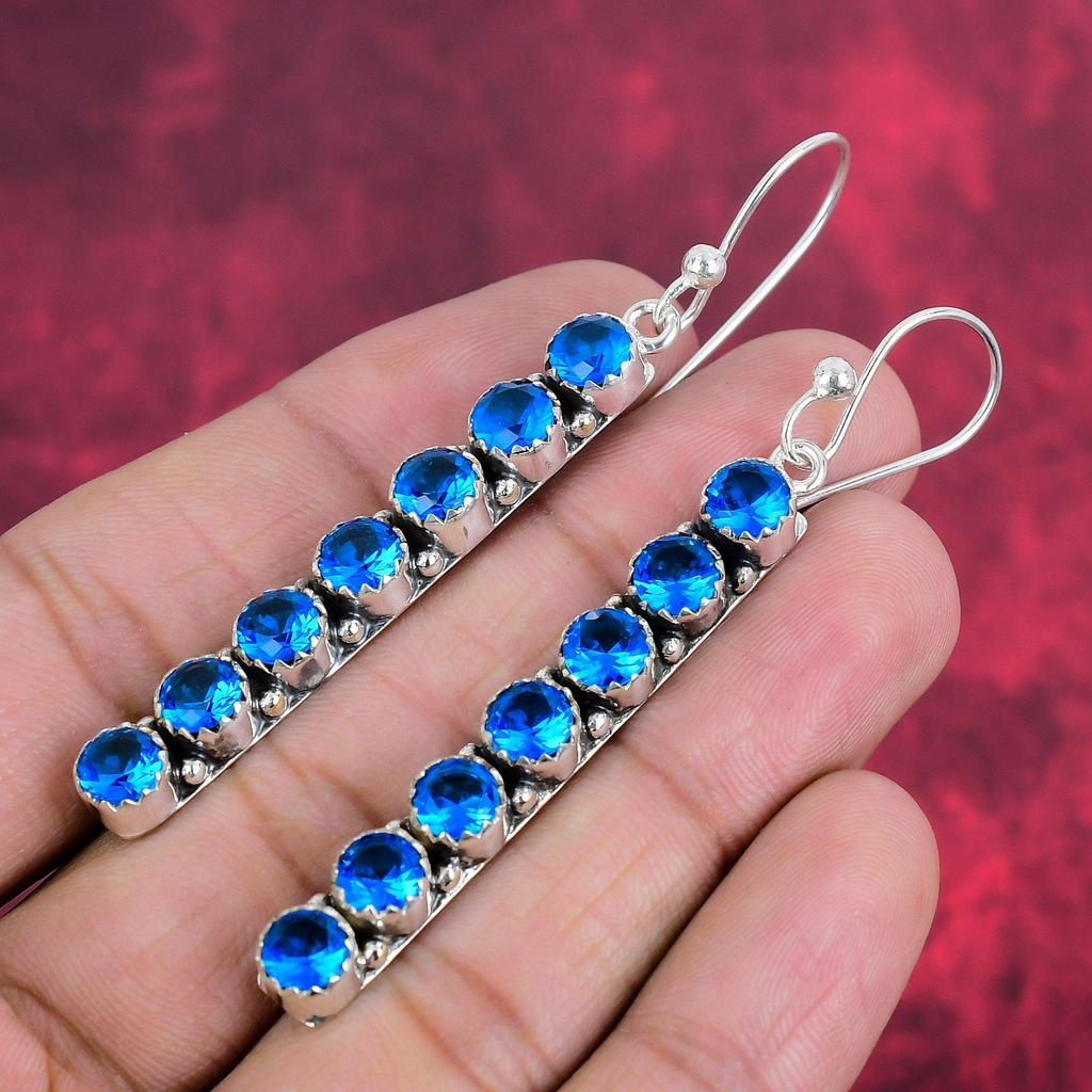 Blå Topas Øredobber, 925 Solide Sterling Sølv Edelstenssmykker, Håndlagde Øredobber, Til Thanksgiving