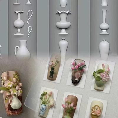 Mini Vase Nail Silicone Mold Nail Art Stamp Chinese Style Relief Nail Decoration Accessories Nail Art Mold Diy Manicure Tool