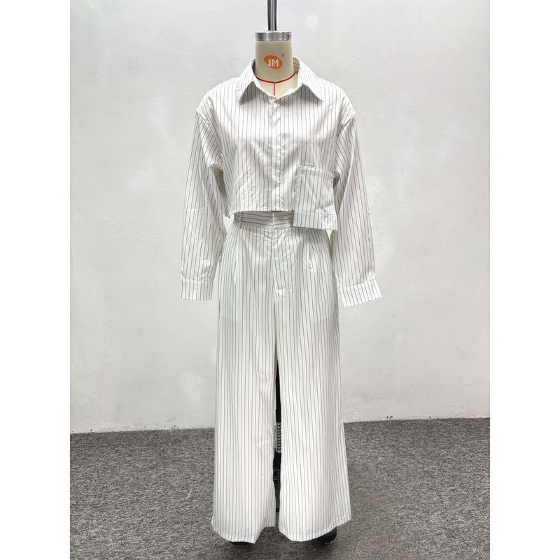 

Western Style Fashion Casual Loose Stripe Shirts Top Pants Two-Piece Suit Shirt and Pants Set Shallow Stripes XXL