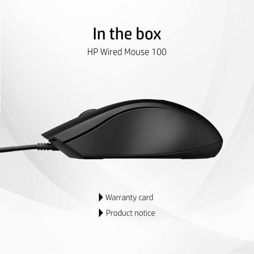 Hewlett Packard (HP) HP 100G Wired Mouse Optical 1600dpi USB Black Black