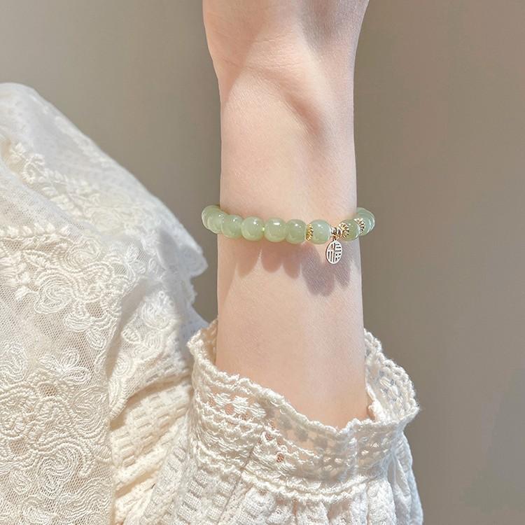 Original natural Hetian jade bracelet with fortune charm, jadeite women's bracelet, light luxury niche gift for mothers