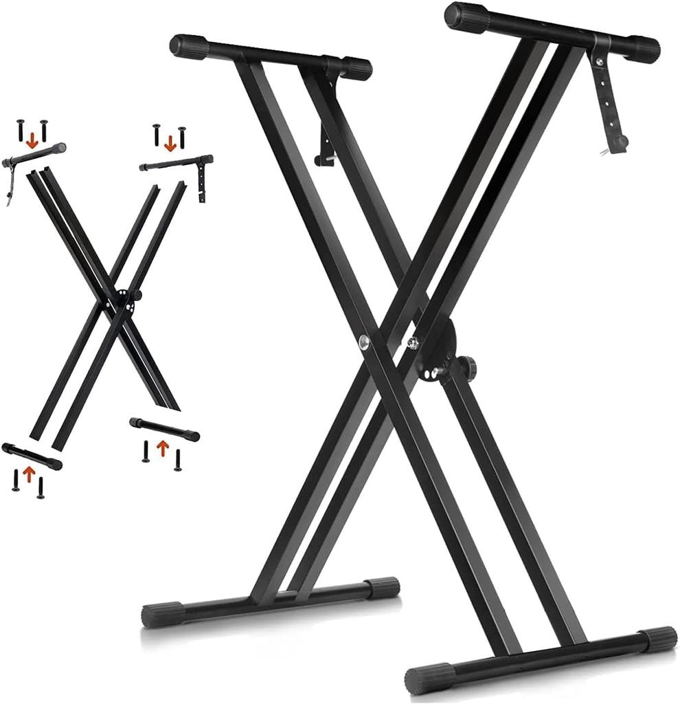 KAKETE X-Shaped Keyboard Stand, Electronic Piano Stand with 6 Height Adjustments from 46 to 96cm, Double Frame X-Shaped Folding Stand for