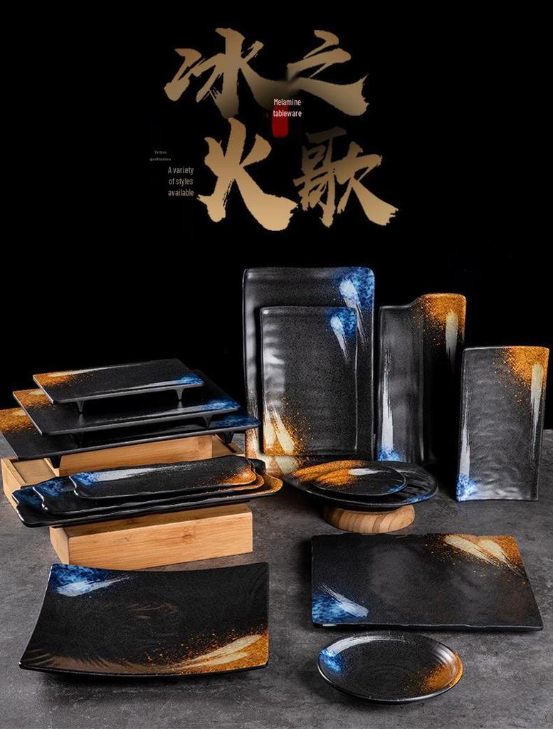 Japanese Melamine Rectangular Barbecue Side Dish Plate - Imitation Porcelain, Creative and Drop-Resistant for Hot Pot and Restaurants
