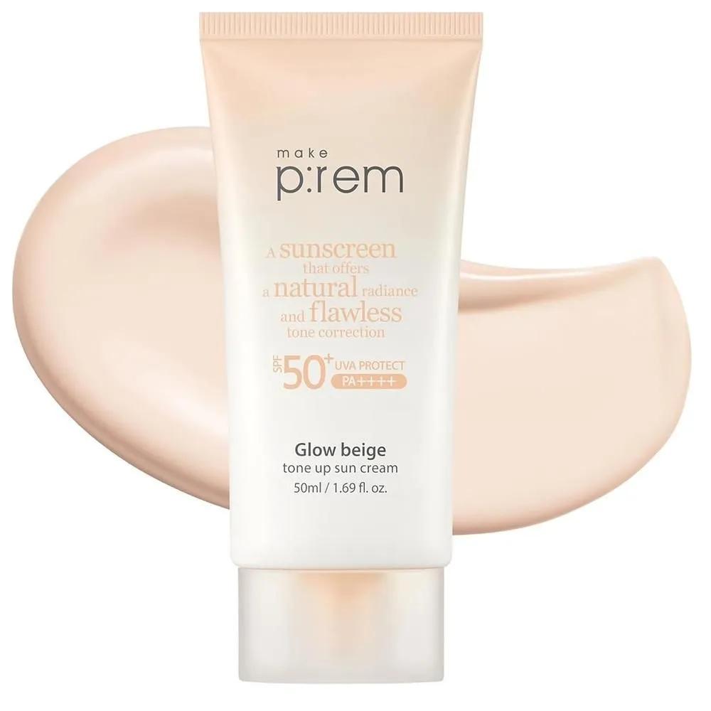 make p:rem Sunscreen 50ml 1 Pack Glow Beige makeprem Glow Beige Tone Up Sunscreen, 1.7 fl oz (50 ml)