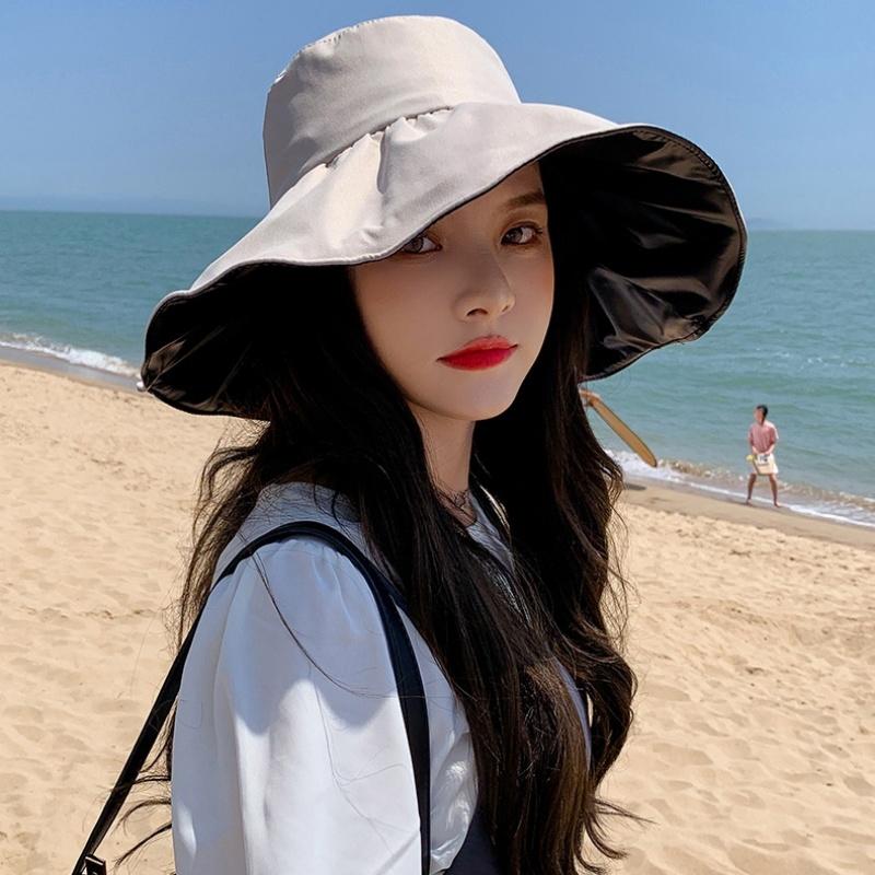 Summer Travel Sun Protection Hat Women Simple Solid Color Outdoor Casual Versatile Wide Brim Sunshade Fisherman Cap Breathable