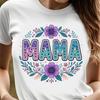 Mama Floral Letters T-Shirt | Mama Tee with Purple Flower Wreath, 10 Colors