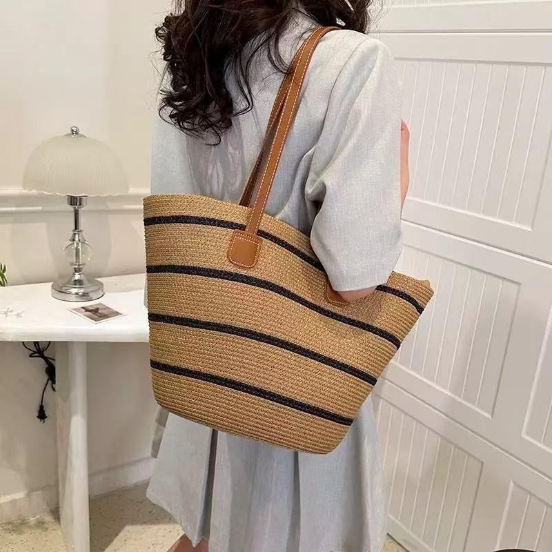 Borsa da Spiaggia in Paglia da Donna Borsa Estiva Grande Capacità Borsa a Spalla Borsa a Mano Intrecciata Borsa da Viaggio per le Vacanze