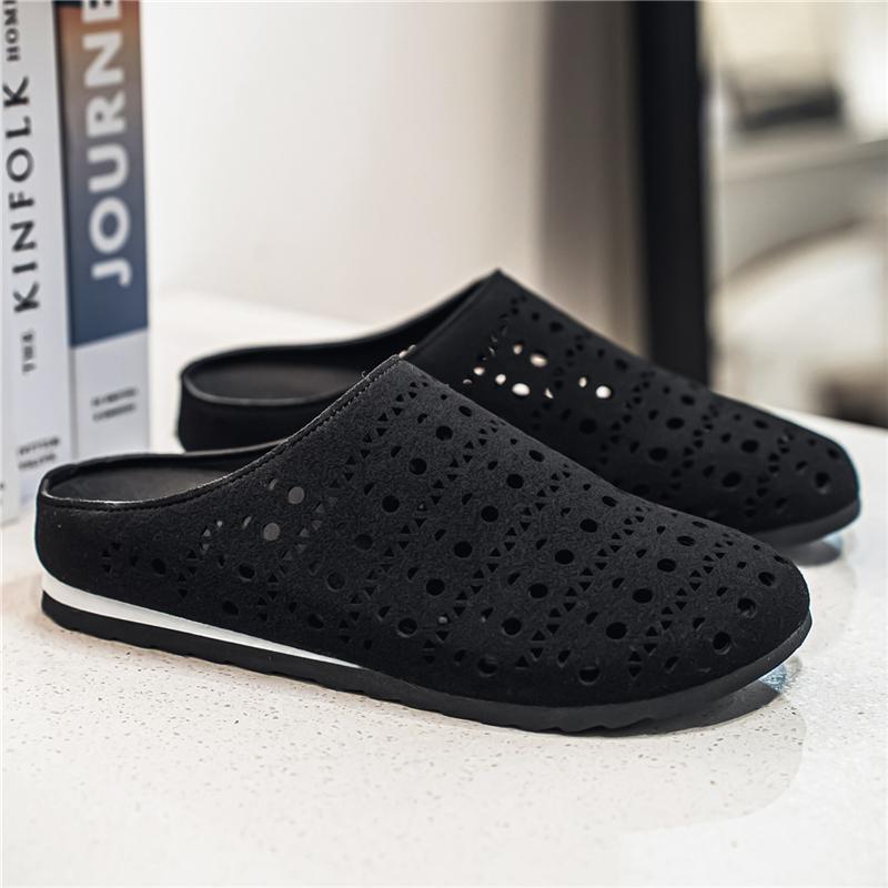 Hollow Out Mules for Men Half Shoes Closed Toe Slip On Flat Sneakers Open Back Casual Shoes Loafers Slippers Summer Non-Slip