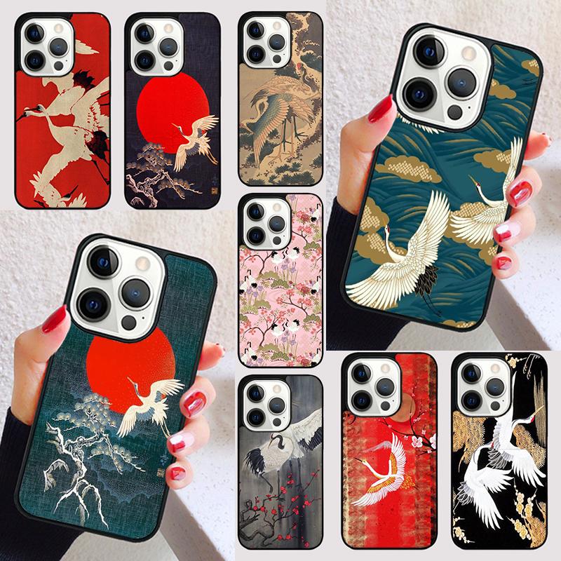 Japanese Cranes Art Phone Case for iPhone 17 Air 16 16e 15 Plus for Apple 13 11 12 14 Pro Max Cover coque Shell