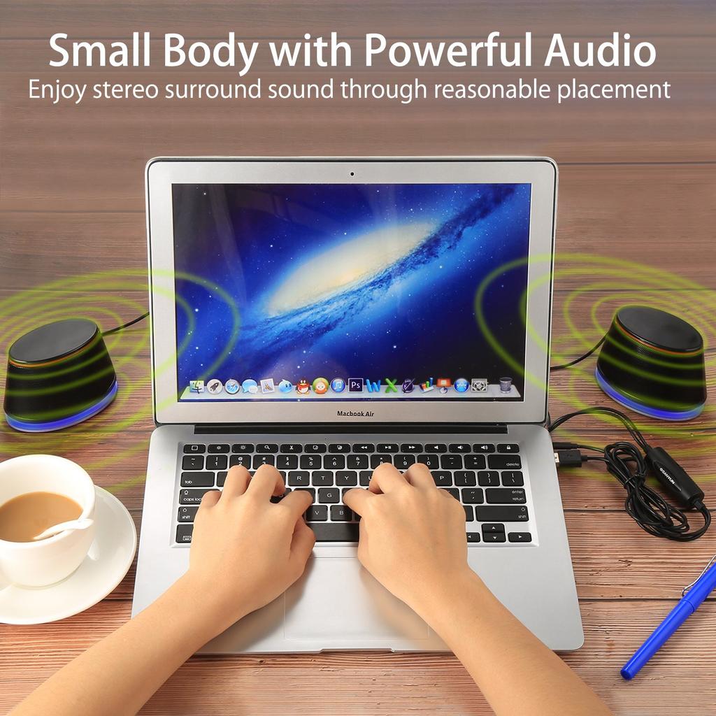 Haut-parleurs PC Sanyun SW102, 5 W x 2, Son de haute qualité, Basses profondes, Volume élevé, Sortie puissante, Entrée 3,5 mm, Alimentation USB, Compatibles avec iPhone et