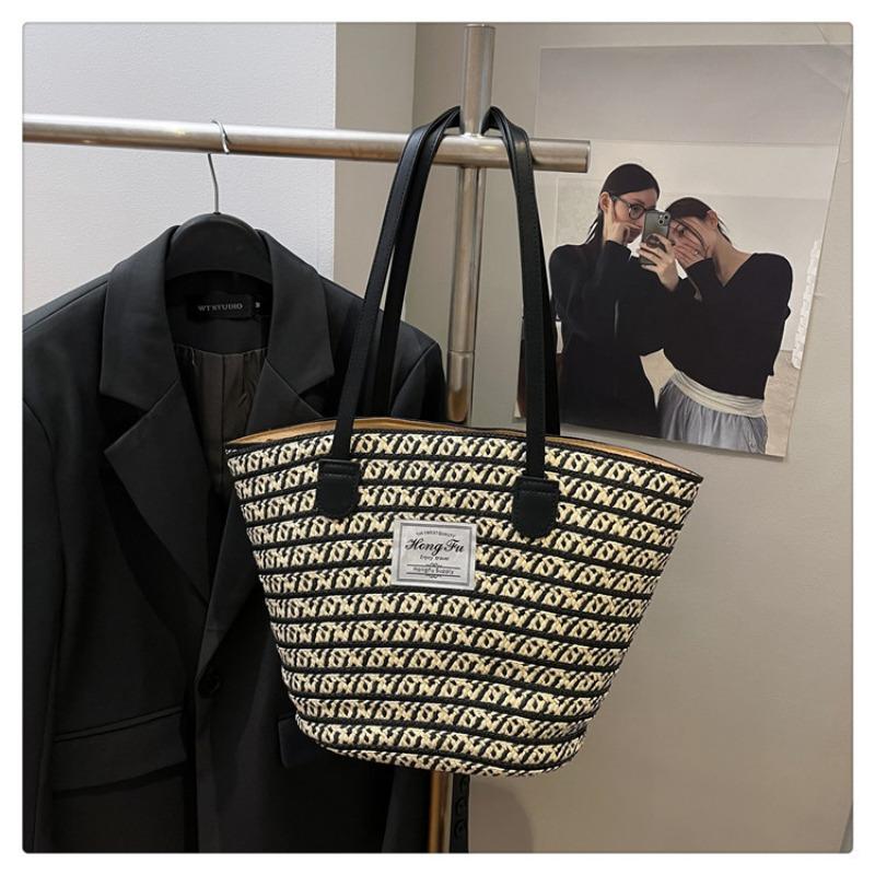 Large Capacity Lazy Wind Women's Bag New Summer Seaside Portable Shoulder Bag Woven Commuter Tote Bag