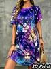 Fashion 3D Print Summer Dress Loose Casual Short Sleeve O-Neck Mini Dress