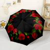 Red Rose Wreath Design Compact Travel Automatic Umbrella Folding Umbrella with 8 Ribs Lightweight All-Season Use Elegant Women's Umbrella
