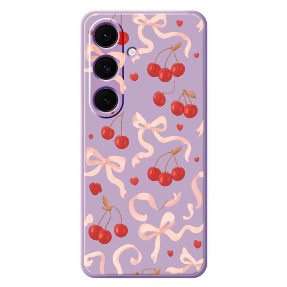 For Samsung Galaxy S24 FE Case Big Bow Cherry Pattern Printing Straight Edge TPU Phone Back Cover