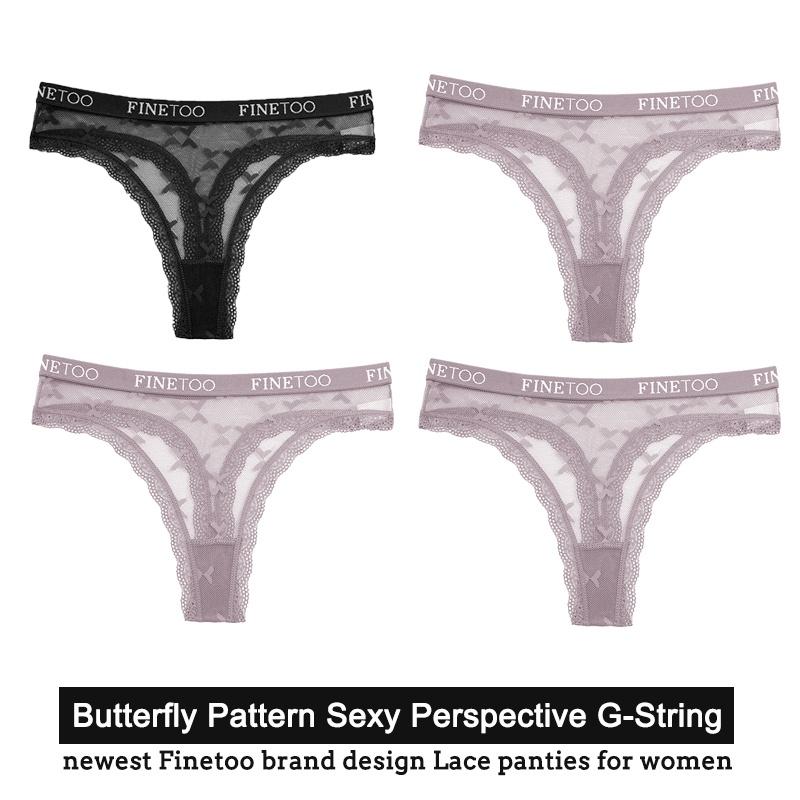 FINETOO 4 ცალი/კომპლექტი სექსუალური მაქმანებიანი ქალის ტრუსები G-String საცვლების ინტიმური თეთრეული ქალის ტრუსი პეპელა ყვავილოვანი ტრუსებისთვის