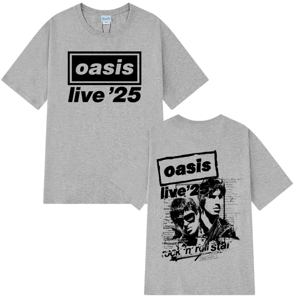 OASIS Live 25 Tour 2025 Vintage tričko Pánske a dámske ležérne módne Hip-hopové Letné potlač 100% Čistá bavlna tričko
