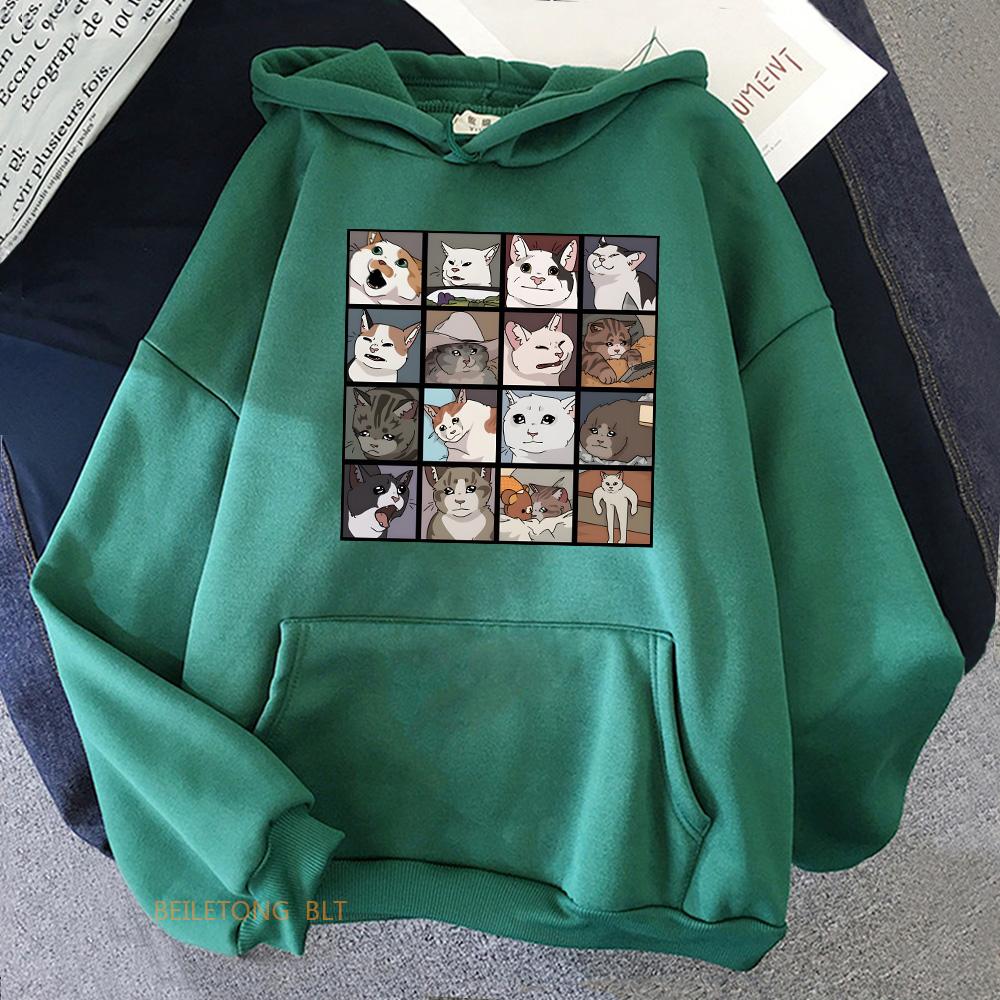 Meme Cats Hoodies Fashion Casual Fleece Long Sleeve Sweatshirts Women/Unisex Kawaii Cute Comfortable Moletom Graphic Print Clothes