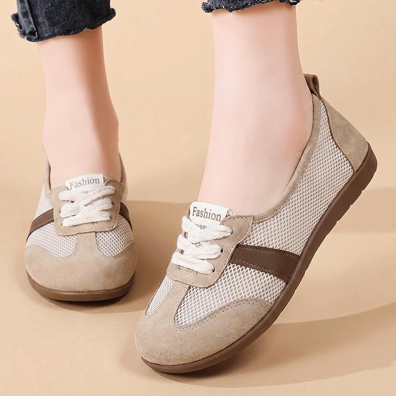 Mesh Shallow Mouth Women's Shoes Summer New Soft Sole Breathable Comfortable Versatile Lace-up Casual Lazy Shoes
