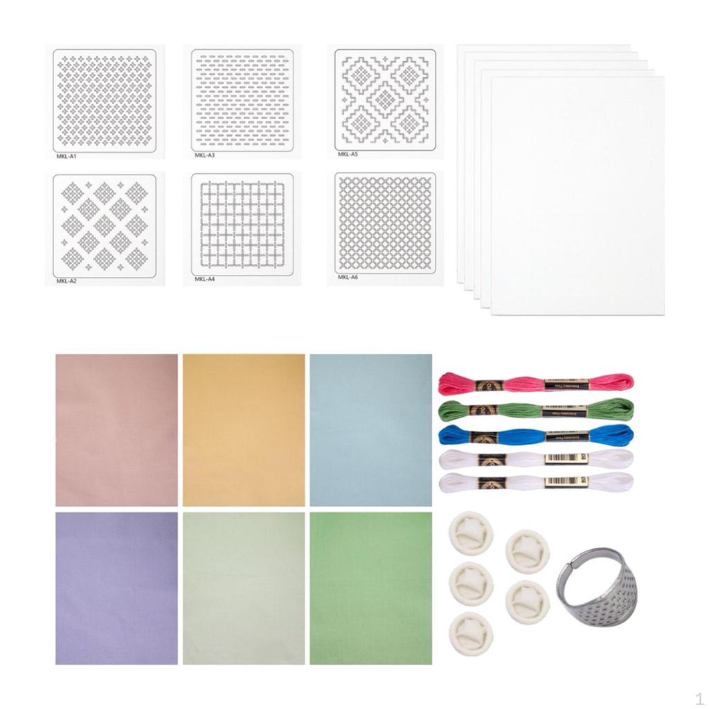 Sashiko DIY Kit Sewing Set Thread Xmas Tree Embroidery Water Soluble Template for Traditional