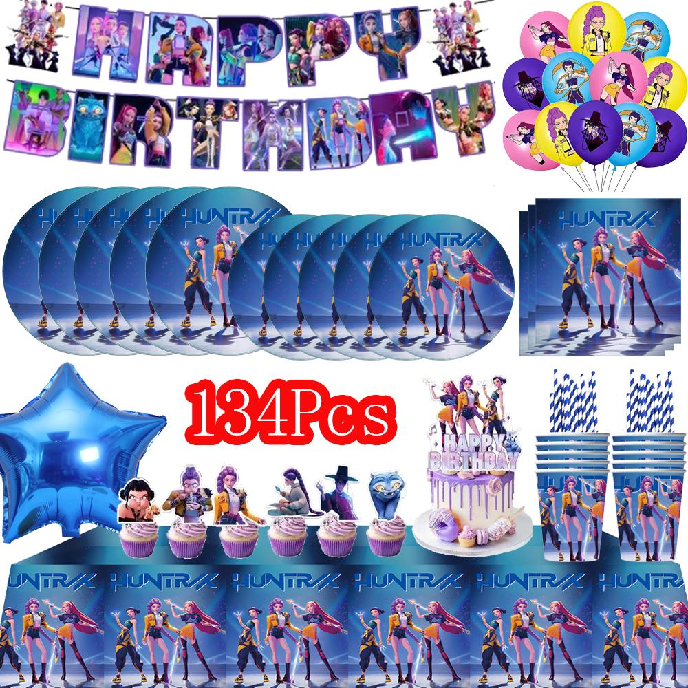 

Kpop Мисливці на Демонів Декор для Вечірки з Дня Народження Корейський Аніме Набір Посуд Скатертина Чашка Куля Топпер для Торта Дитячий Подарунок Приладдя