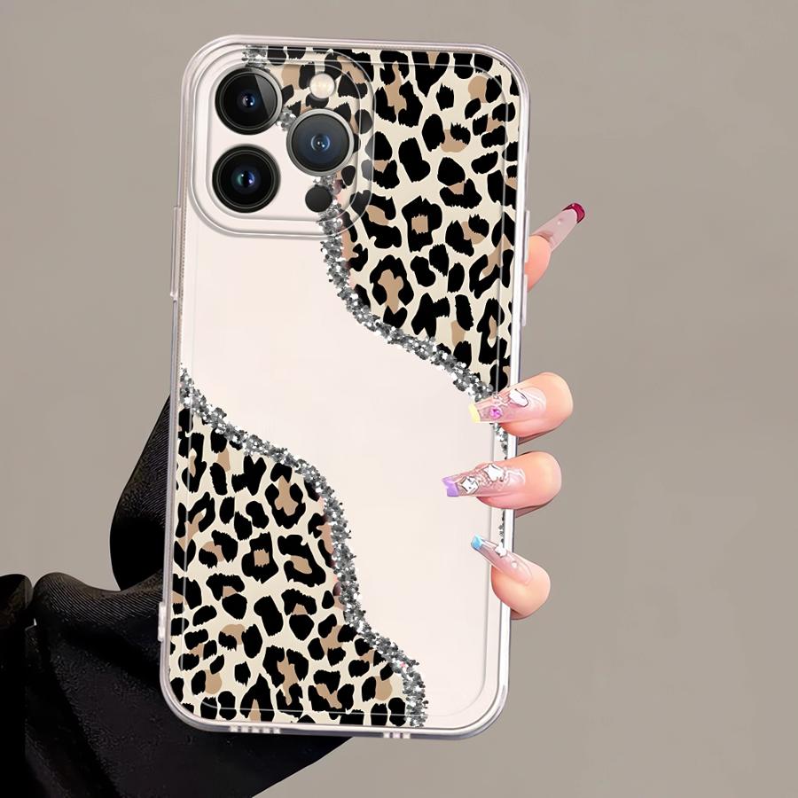 Soft Phone Cover Case for iPhone 17 Pro Max 14 Plus 7 8 XR 11 12 Mini 16 XS Max Air 13 Pro 15 Minimalist Leopard Print